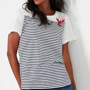 NWT Joules Carley Lobster Sequin Embroidered Stripe Short Sleeve Cotton Tee 10/M